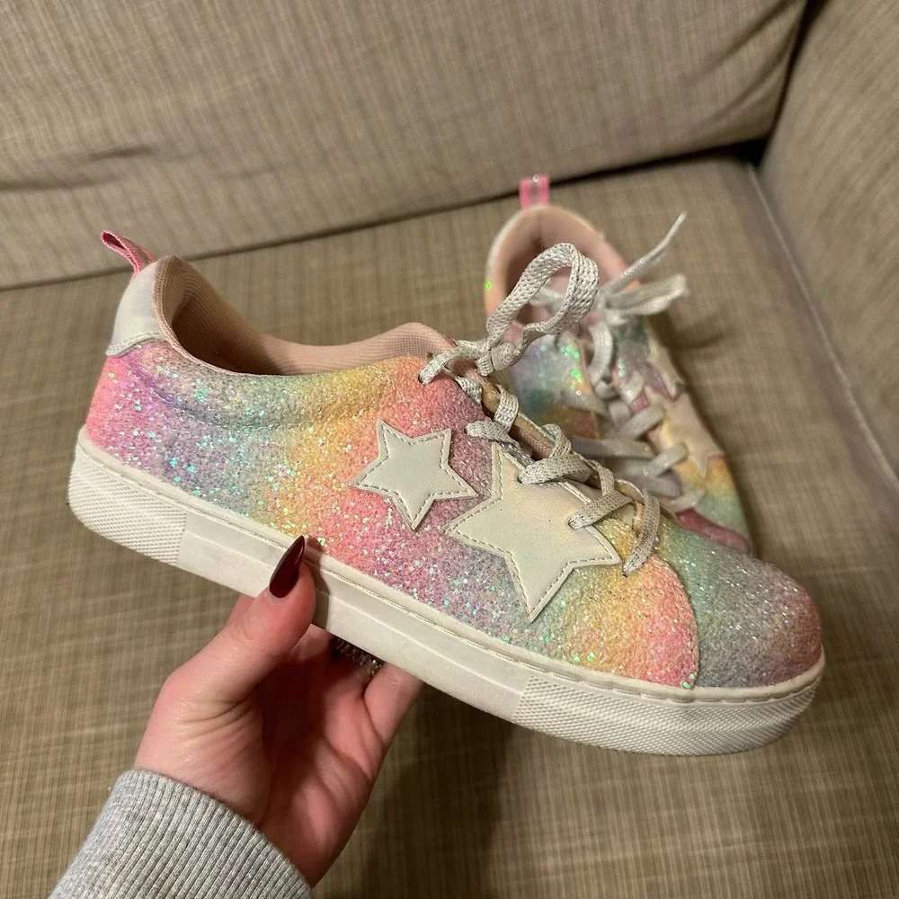 Wonder Nation Girls Pastel Rainbow Star Casual Low-Top Court Sneaker Size 6